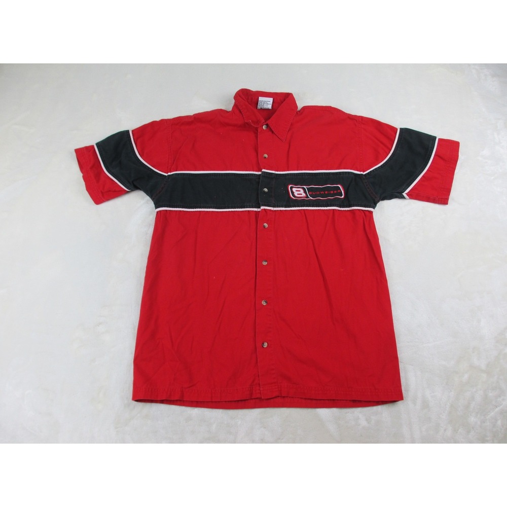 VINTAGE Winners Circle Shirt Mens Large Red Button Up Dale‎ Jr Budweiser Nascar*